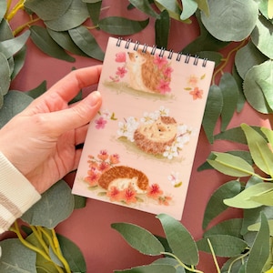 Sakura Hedgehog Notebook - A6 Spiral Notebook - Lined Notebook -Wire Bound Notebook -Travel Journal -Student/ Teacher Gift -Kawaii Stationer