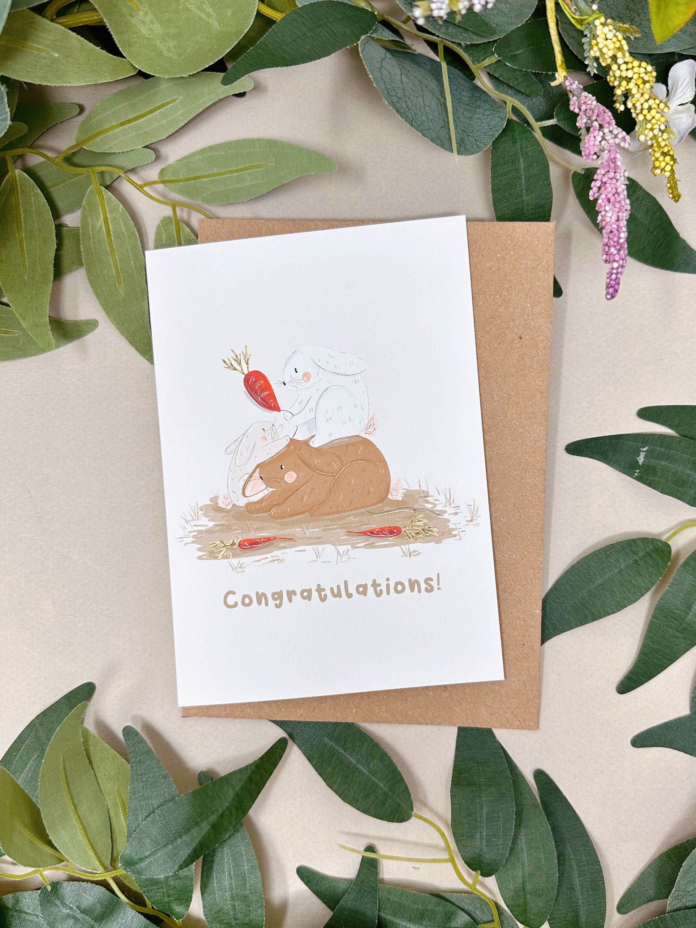 Congratulations Rabbit Rabbit Congratulations Card - Bunny Congratulations Card - Cute Bunny ...