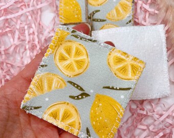 Soft Reusable Face Wipes - Lemon - Zero Waste Face Wipes - Facial Cleansing Pads - Eco Gift - Lemon Face Wipes - Reusable Makeup Pads