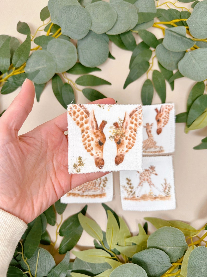 Zachte herbruikbare gezichtsdoekjes Giraffe Zero Waste Face Wipes Gezichtsreinigingspads Eco Gift Giraffe Face Wipes Herbruikbare make-uppads afbeelding 4