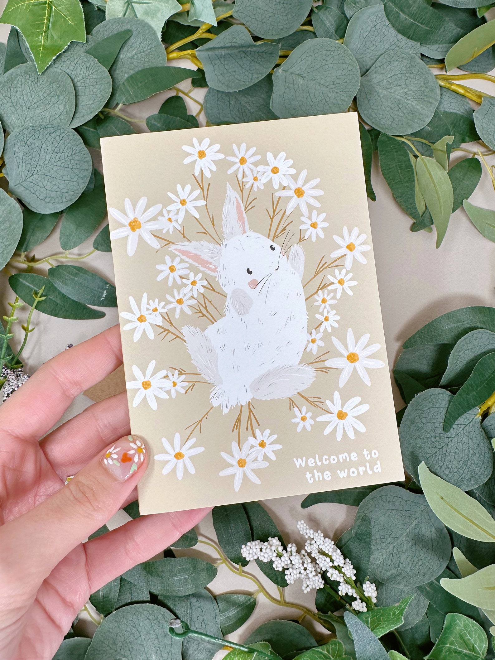 Rabbit New Baby Card - Daisy Baby Rabbit Card - Cute Bunny Baby Card ...