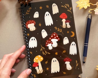 Mushroom Ghost Notebook - A5 Spiral Notebook - Lined Notebook -Wire Bound Notebook -Travel Journal -Student/ Teacher Gift -Kawaii Stationery