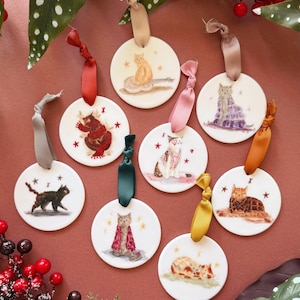 Cat Christmas Bauble - Ceramic Tree Decoration- Cat Dec - Cute Cat - Tour Ornament - Christmas E - Damn Seasons - Was There Memories
