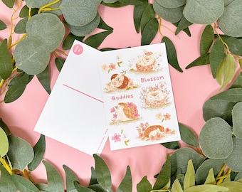 Postal Sakura Hedgehog - Postal ilustrada - Postal linda - Postal floral - Postal A6 - Decoración del hogar - Motivacional -Postal animal