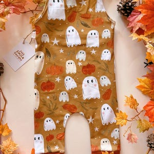 Ghost Baby Romper - Cotton Jersey Fabric - Halloween outfit - New Baby Gift - Baby Clothing - Children’s Clothing - Handmade Romper - Ghosts