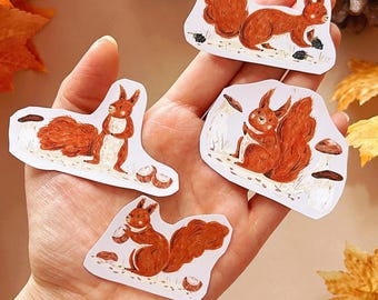 Squirrel Stickers - Autumn Sticker Pack- Vinyl Stickers -Birthday Party - Squirrel Gift Idea -Kawaii - Scrapbook Stickers - Planner Sticker