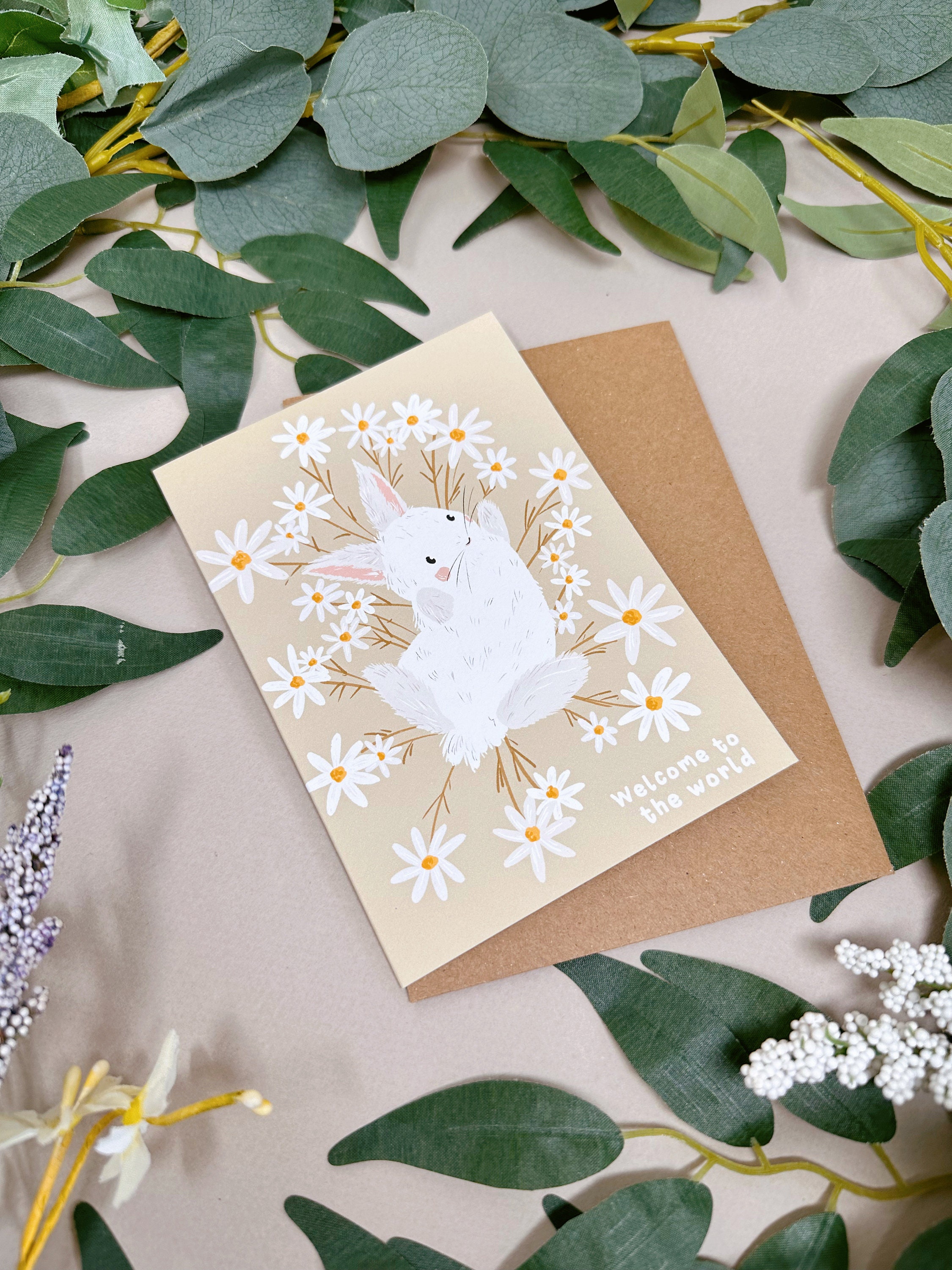 Rabbit New Baby Card - Daisy Baby Rabbit Card - Cute Bunny Baby Card ...