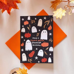 Cartão de aniversário fantasma - Cartão de Halloween - Cartão de aniversário de outono - Ghouls gourd-geous - Tamanho A6 - Presente fantasma - Cartão de outono fofo - Temporada assustadora