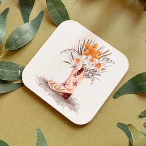 Floral Cowboy Boot Coaster - Spring Coaster -Country Lover Gift - Coffee Drinks Coaster - Dining Room - Housewarming Gift - Cup Mat - Kawaii