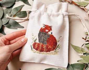 Red Panda Drawstring Bag - Linen Gift Sack - Small Medium Large Size Case - Jewellery Holder - Cute Red Panda  - Cosmetic Organiser - Kids