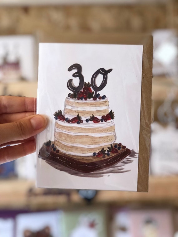 30th Birthday Card 30th Cake Card Birthday Cake Card Etsy