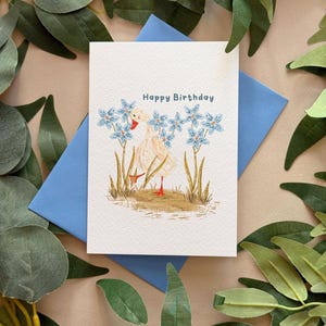 Ente Blumenstrauß Geburtstagskarte - Enten Liebhaber Geschenkidee - A6 Größe - Illustrierte Geburtstagskarte - Boho Stil - Frühlingsthema-Tierwelt