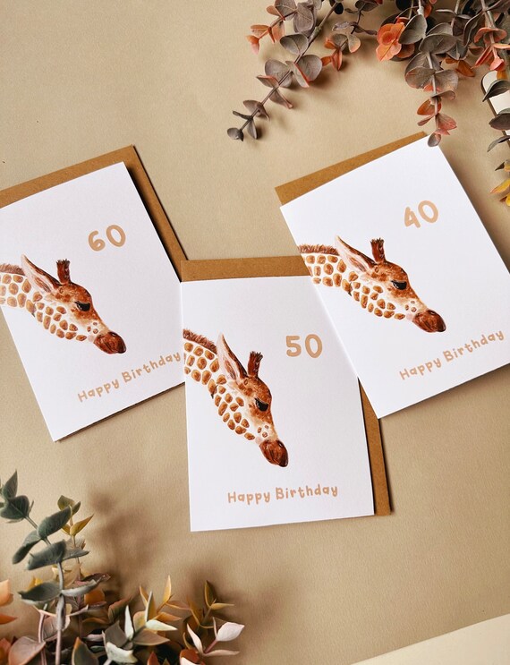 Geburtstagskarte 'Time To Party!' Giraffe Aquarell – 15x15 Cm, Mit Leinenumschlag