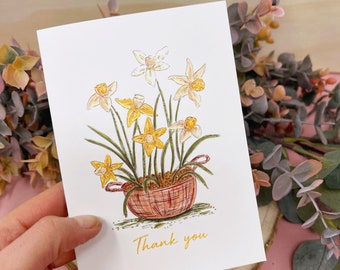 Daffodil Thank You Card - Floral Card - Thank You Card - Daffodils - Floral Card - Spring Flowers - Garden Lover - Botanical Thank You Card