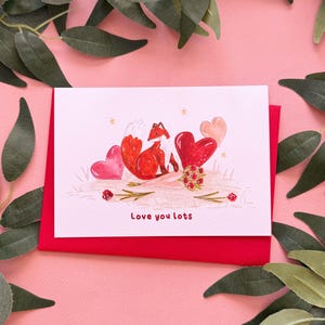 Biglietto con fiori di volpe - Biglietto d'amore per San Valentino - Biglietto eccentrico - Idea regalo volpe - Formato A6 - Biglietto illustrato - Stile boho - Biglietto di anniversario