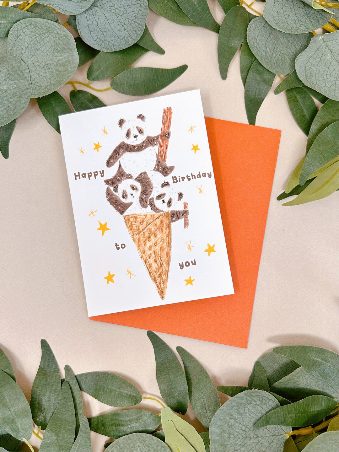 Panda Bear Birthday Card - Panda Ice Cream Card - Kawaii Panda Card ...