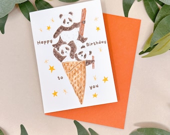 Panda Bear Birthday Card - Panda Ice Cream Card - Kawaii Panda Card - Panda Bear Birthday Card - Fun Card - Quirky Birthday Card - Animal