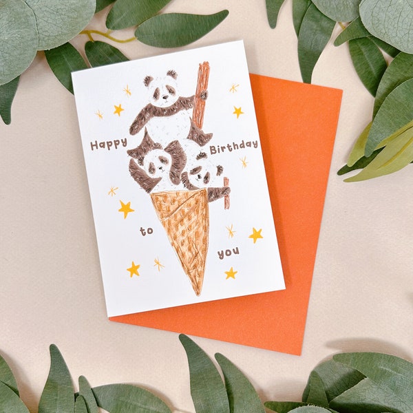 Panda Bear Birthday Card - Panda Ice Cream Card - Kawaii Panda Card - Panda Bear Birthday Card - Fun Card - Quirky Birthday Card - Animal