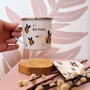 Bee Enamel Mug - Camping Mug - Tin Cup - Metal Cup - Tin Metal Mug - Picnic Mug - Walking Mug - Enamel Camping Mug - Outdoor C