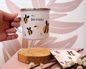 Bee Enamel Mug - Camping Mug - Tin Cup - Metal Cup - Tin Metal Mug - Picnic Mug - Walking Mug - Enamel Camping Mug - Outdoor C