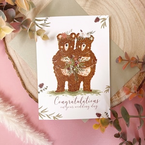 Carte de mariage Bear - Carte de mariage Mrs & Mrs - Carte d’ours - Carte de mariage Boho - Carte de mariage originale - Carte de félicitations - Boho