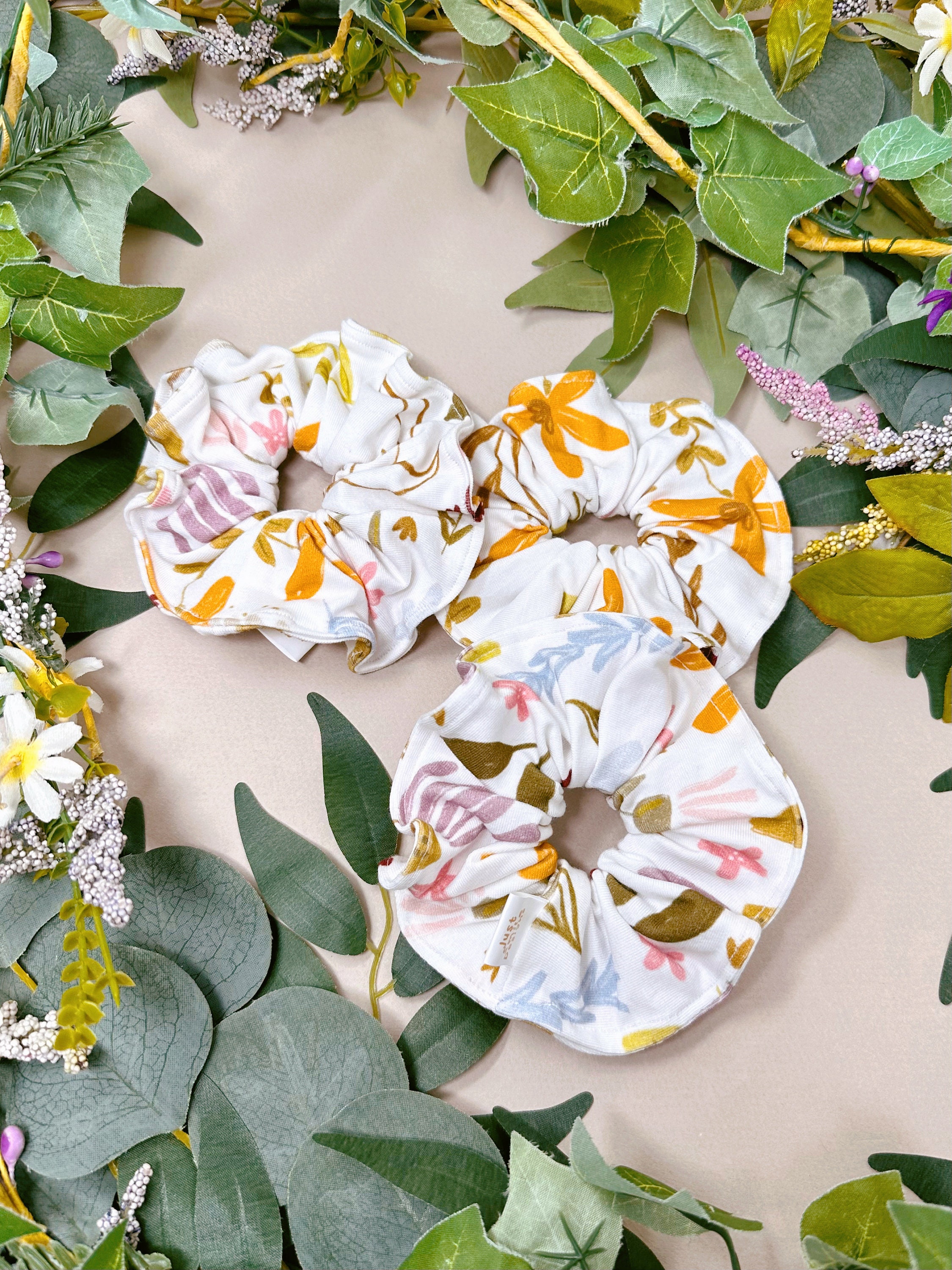 Spring Floral Scrunchy- Floral Hair Tie - Hand made Hair Scrunchy - Scrunchies - Hair Accessories -Hair Tie Elastics -Quirky Hair Scrunchies