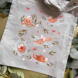 Two Otters Borsa In Tela Per La Spesa - Riutilizzabile, Con Manici, Tasca Interna Con Cerniera, 34x13x38 Cm