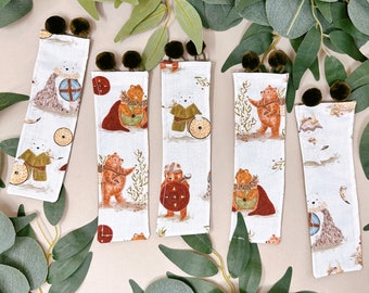 Viking Bear Bookmark - Bear Bookmark - Fabric Bookmark - Fabric Bookmark - Book lover Gift - Bookmark For books - Bookmark with Pom Poms