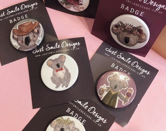 Badges Koala - Badge Floral Koala - Badge noeud papillon koala - Boutons arrière Koala Pin - Badge animal australien - Badge Koala mignon