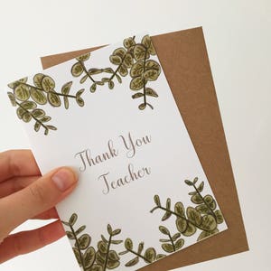 Carte d’enseignant de remerciement - cadeau d’enseignant - eucalyptus - carte botanique - cadeau d’enseignant de remerciement