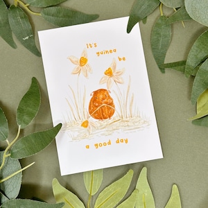 Meerschweinchen Postkarte - Illustrierte Postkarte - Niedliche Postkarte - Blumen Postkarte - A6 Postkarte - Wohnkultur - Motivation - Tierpostkarte
