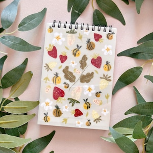 Strawberry Bee Notebook - A6 Spiral Notebook - Lined Notebook -Wire Bound Notebook -Travel Journal -Student/ Teacher Gift -Kawaii Stationery