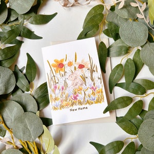 Mouse New Home Card - Mouse Card - New Home Card - Cute Mouse Card - Illustrated Card - Garden Mouse Card - Flower New Home Card - Moving