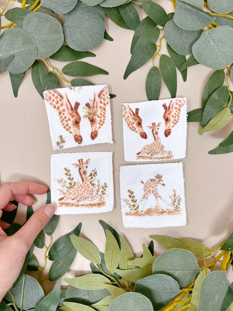 Zachte herbruikbare gezichtsdoekjes Giraffe Zero Waste Face Wipes Gezichtsreinigingspads Eco Gift Giraffe Face Wipes Herbruikbare make-uppads afbeelding 1