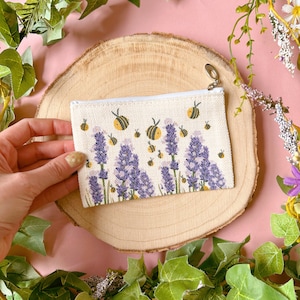 Lavender Flowers Pouch, Canvas Pencil Case, Makeup Pouch, Hand Embroidery,  Cute Gift, Cute Pouch, Aesthetic Pencil Case, Bridesmaid Gifts 