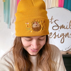 Hedgehog Beanie Hat Embroidered Hat Embroidered Beanie Hat Cute Hedgehog Hat Fall Hat Winter Hat Winter Headwear Knit Beanie image 4