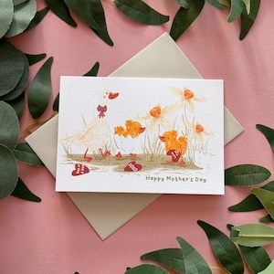Cartão de Dia das Mães de Pato e Bebê Fofo - Cartão Peculiar - Ideia de Presente para o Dia das Mães - Tamanho A6 - Cartão Ilustrado - Estilo Boho - Cartão de Pato - Patinho