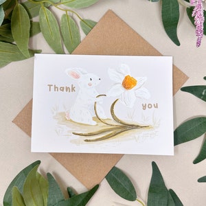 Konijn dank u kaart - Bunny dank u kaart - schattige Bunny Bedankt kaart - lente kaart - narcis dank u kaart - konijn minnaar kaart - NoteCard
