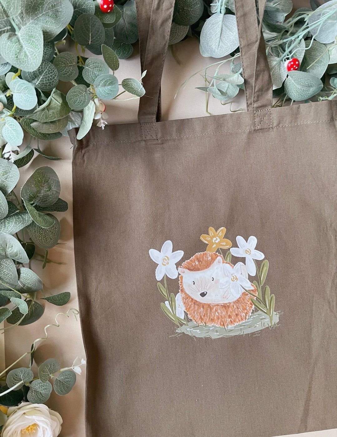 Hedgehog Garden Tote Bag Illustrated Tote Bag Hedgehog Bag Hedgehog