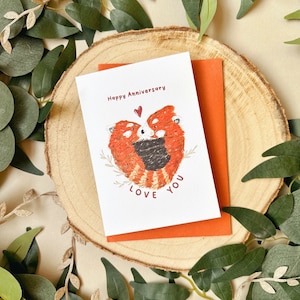 Tarjeta de aniversario del panda rojo - Tarjeta de aniversario - Tarjeta panda roja - Linda tarjeta de aniversario - Tarjeta de amor - Tarjeta linda - Panda rojo kawaii -Tarjeta Anni