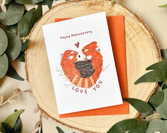 Carte d’anniversaire de panda rouge - carte d’anniversaire - carte de panda rouge - carte d’anniversaire mignonne - carte d’amour - carte mignonne - Kawaii Red Panda -carte Anni