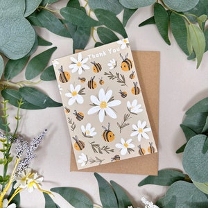 Bee Bedankkaart - Bumble Bee Bedankkaart - Schattige Bee Bedankt Kaart - Lentekaart - Daisy Bee Bedankkaart - Bee Lover Card - NoteCard