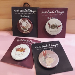 Rabbit Badges - Rabbit Pins - Rabbit Button - Rabbit Pin Back Buttons - Badges - Botanische Badges - Woodland Animal