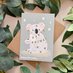 Koala Geburtstagskarte - Koala Liebhaber Geschenkidee - A6 Größe - Illustrierte Geburtstagskarte - Boho Stil - Party - Australische Tiere - Wildlife