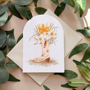Cowboy Boot Blumen Karte - Quirky Karte - Cowboy Geschenkidee - A6 Größe - Illustrierte Karte - Boho Stil - Good Luck Exam Karte - Well Done