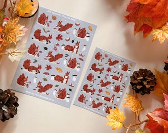 Autumn Squirrel Sticker Sheet - Squirrel Stationery - Vinyl Stickers - Bullet Journel - Kawaii - Scrapbook Decorating - Planner Organisatio