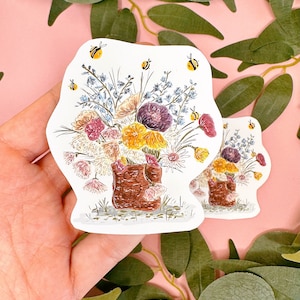 Sticker abeille botanique - Pack d'autocollants abeille - Stickers vinyles - Idée cadeau bourdon - Kawaii - Stickers scrapbooking - Stickers agenda - Cottagecore