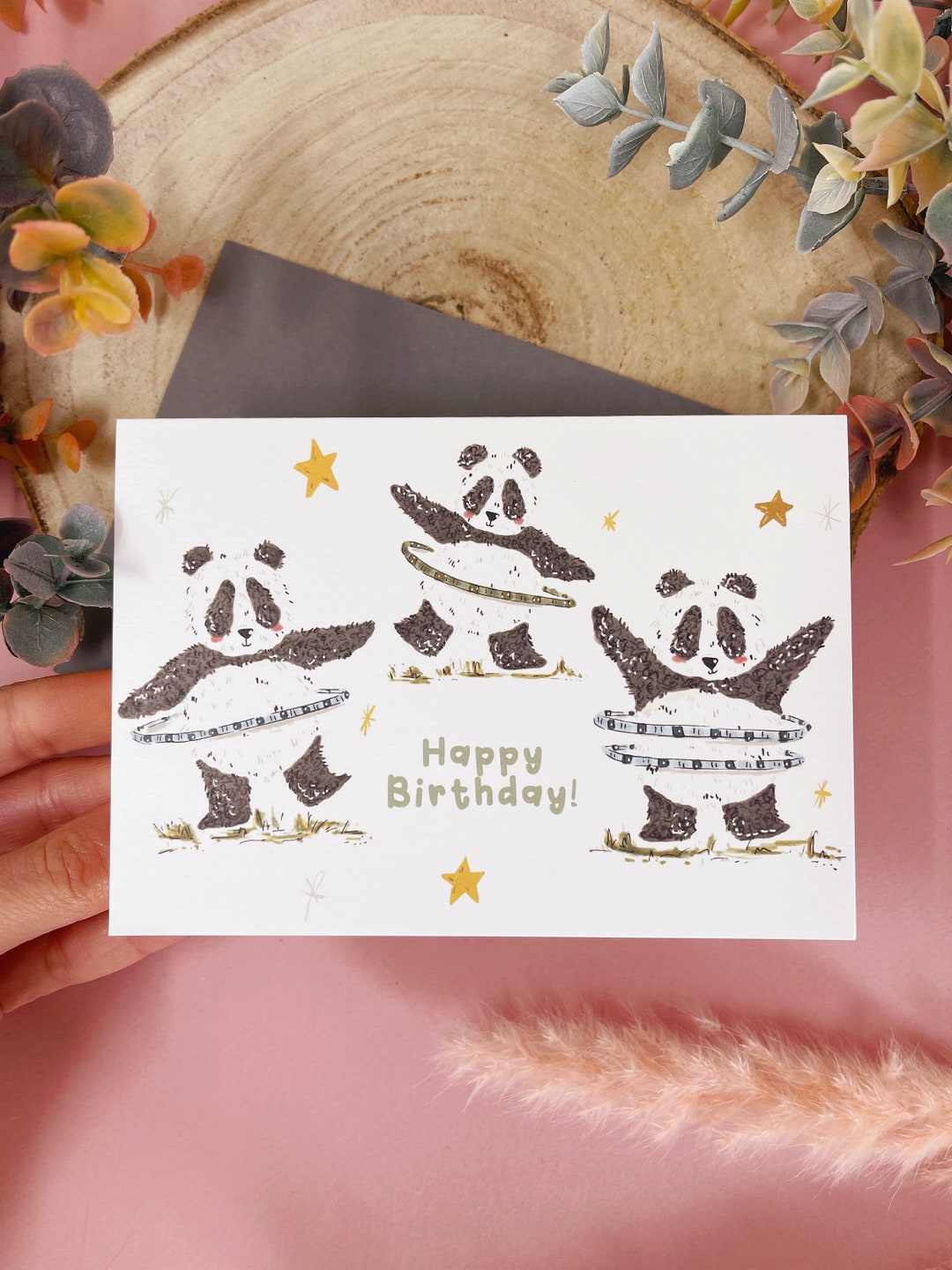 Panda Bear Birthday Card Hula Panda Card Kawaii Panda Card Panda Bear ...