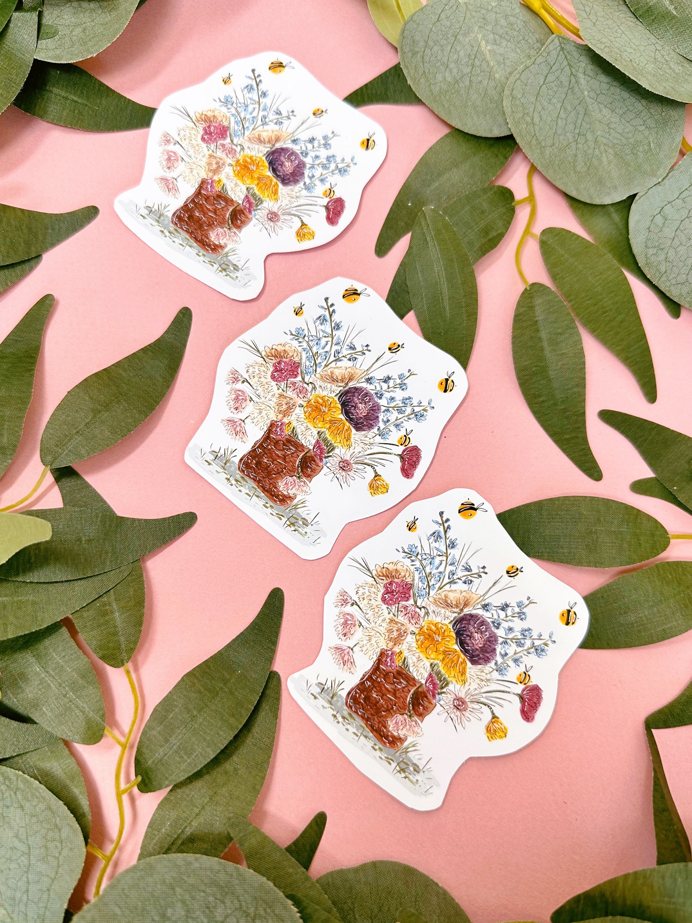 Botanical Bee Sticker - Bee Sticker Pack- Vinyl Stickers -bumble Bee ...