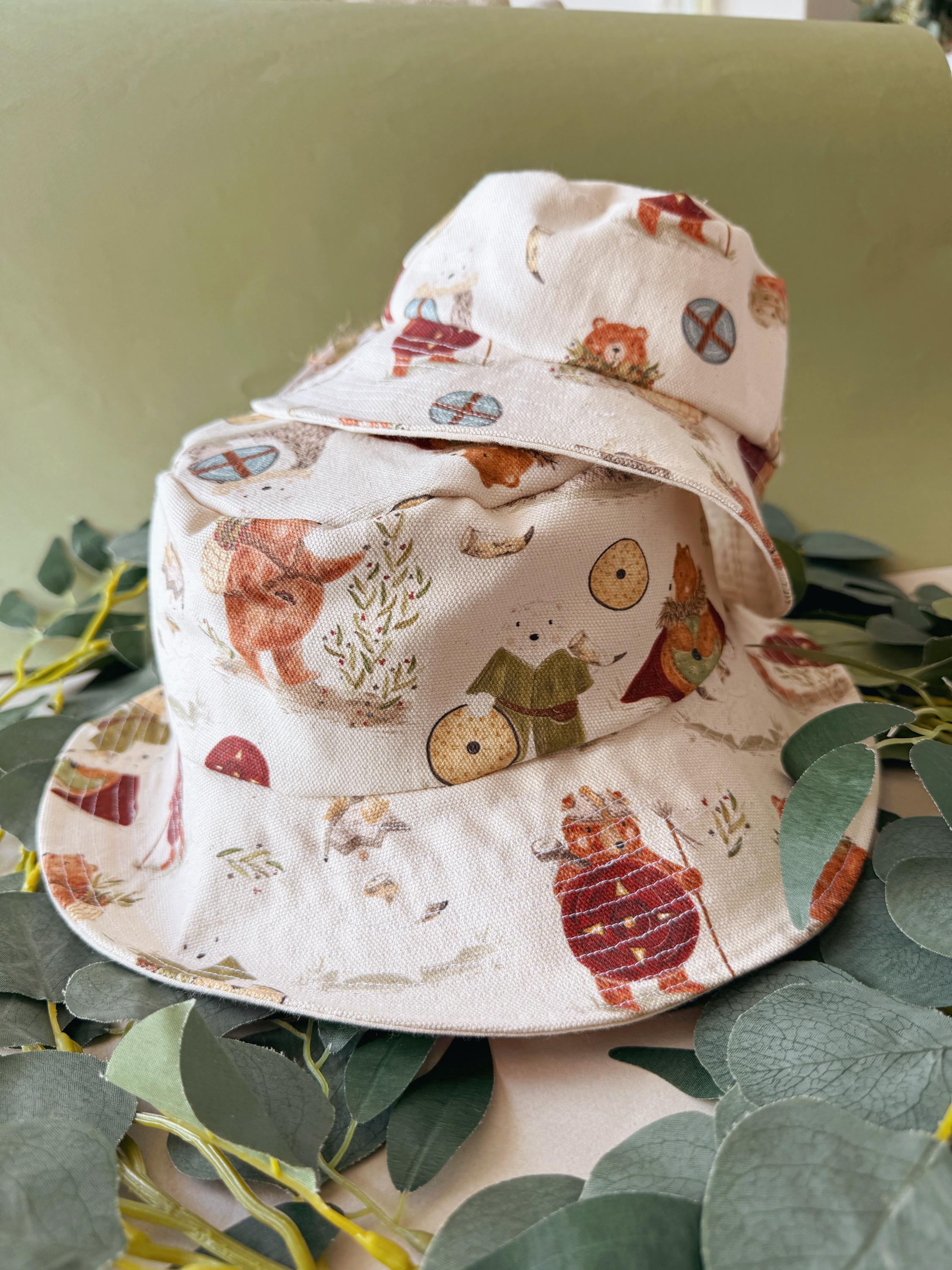 Viking Bear Bucket Hat - Handmade Hat - 100% Cotton - Beach Bucket Hat - Summer Headwear - Adult Sunhat - Child Sunhat - Brim Hat